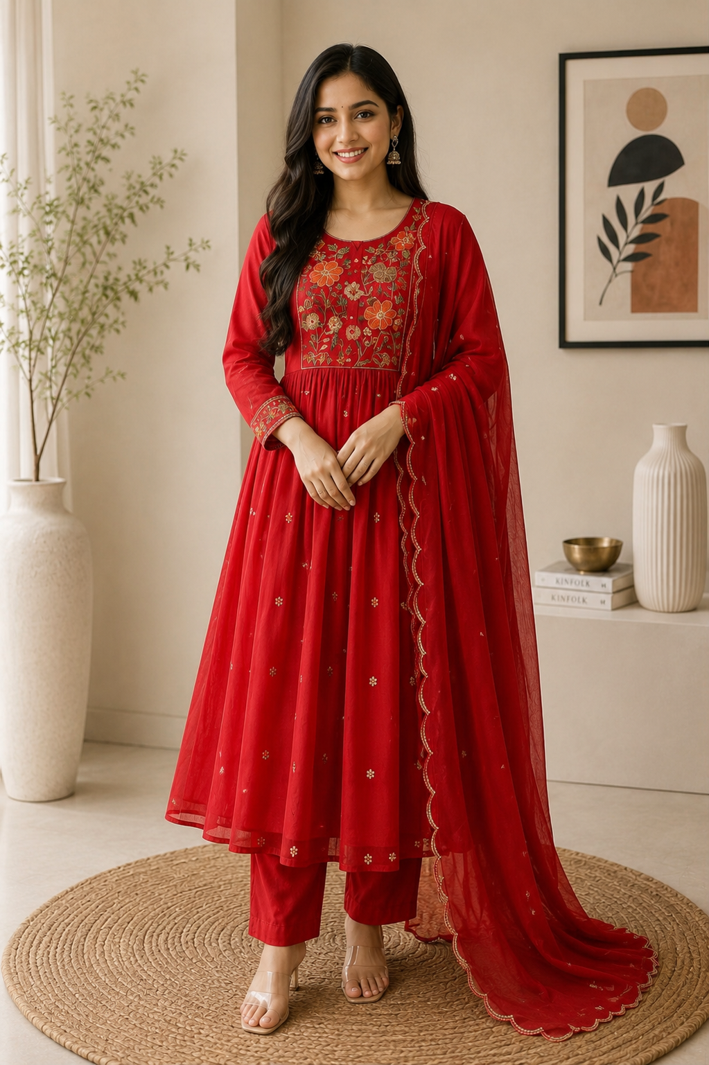 Drishti Premium Mul Chanderi Embroidered Kurta Set with Dupatta
