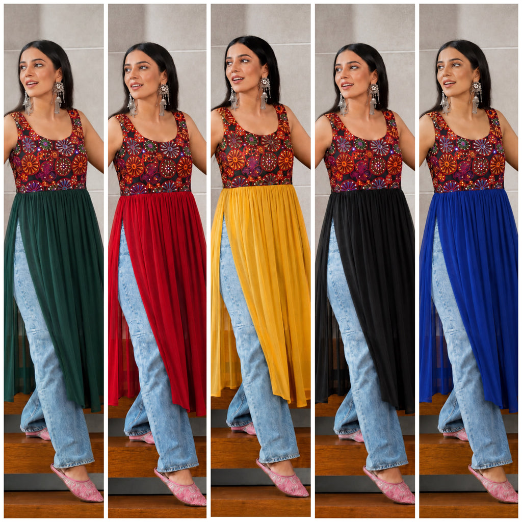 Navratri Special Panghat Mirror Work Heavy Georgette Kurti