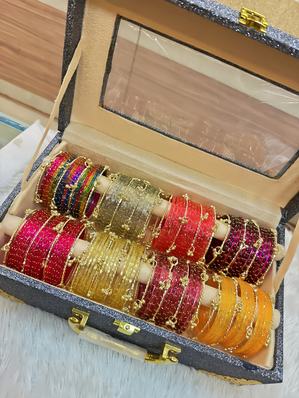 Trending Glass Bangles Set with Kashmiri Bangles & Suitcase Organiser