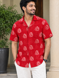 Men's Cotton Ganpati Print Short Kurta (Half Sleeves)