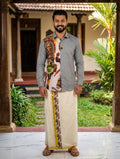 Kerala Kathakali Print Premium Shirt & Kasavu Mundu Combo