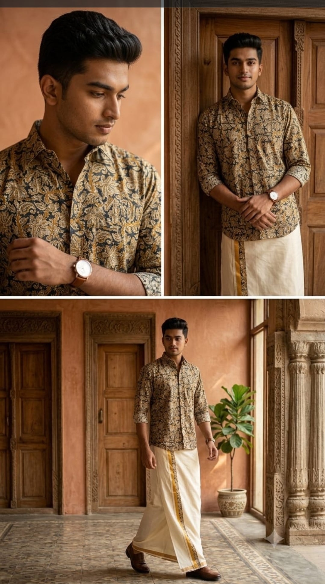 Kerala Traditional Printed Shirt & Mundu Set