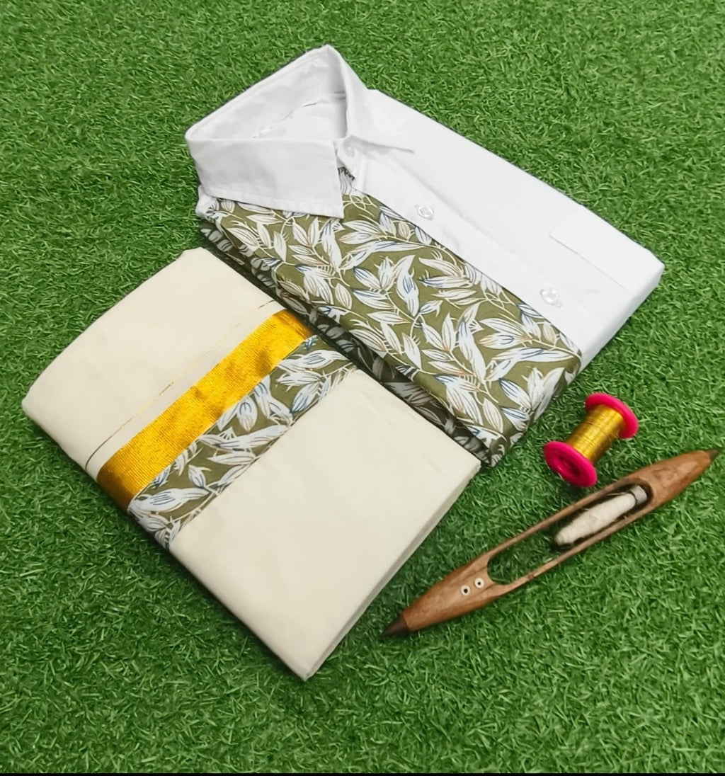 Premium Kerala Kasavu Mundu & Shirt Combo Set