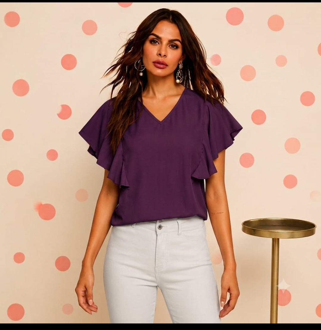 Women's Teal Flutter Sleeve V-Neck Top 1 piece