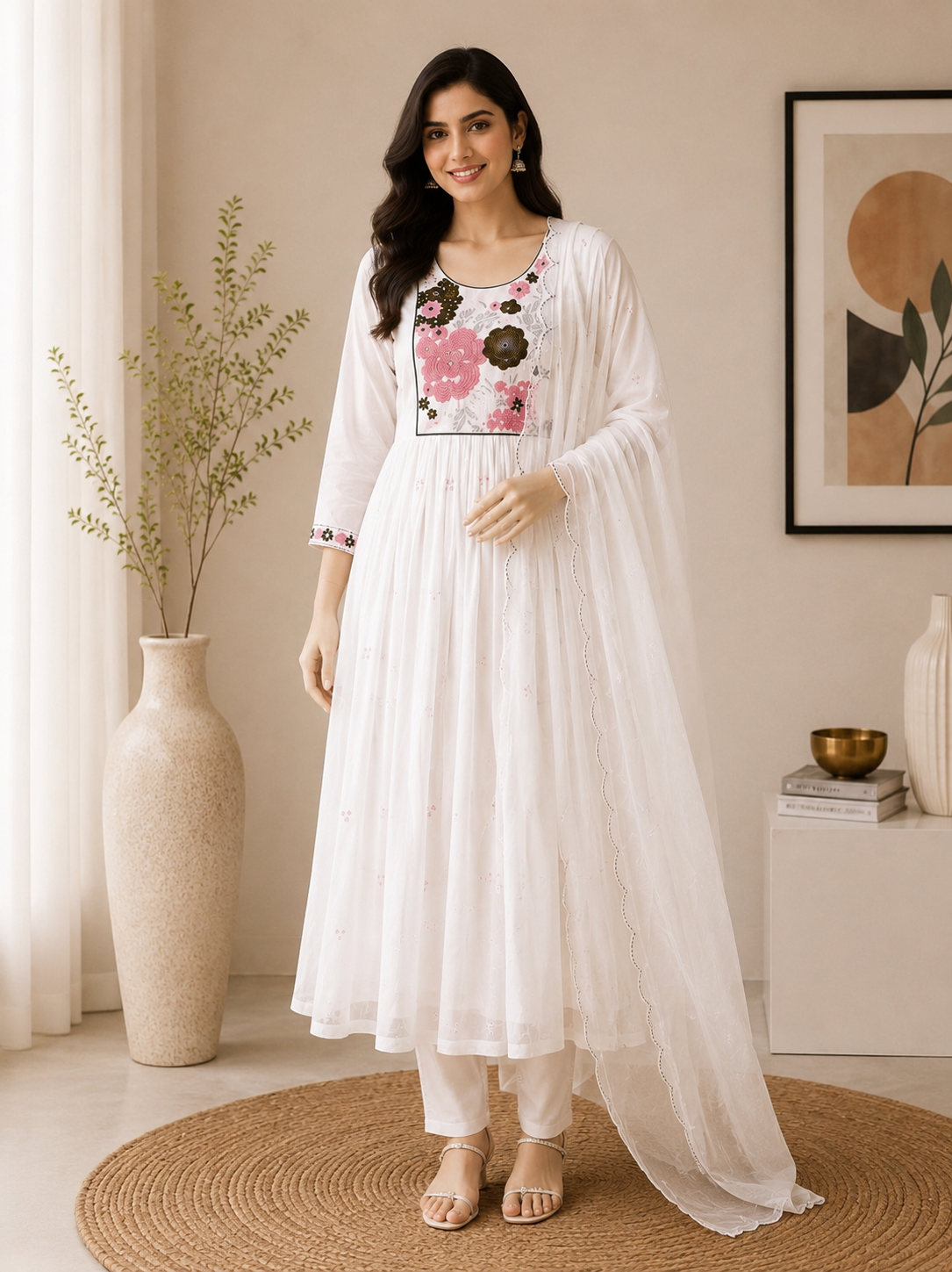 Drishti Premium Mul Chanderi Embroidered Kurta Set with Dupatta