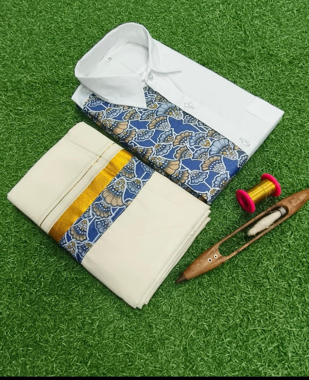 Premium Kerala Kasavu Mundu & Shirt Combo Set