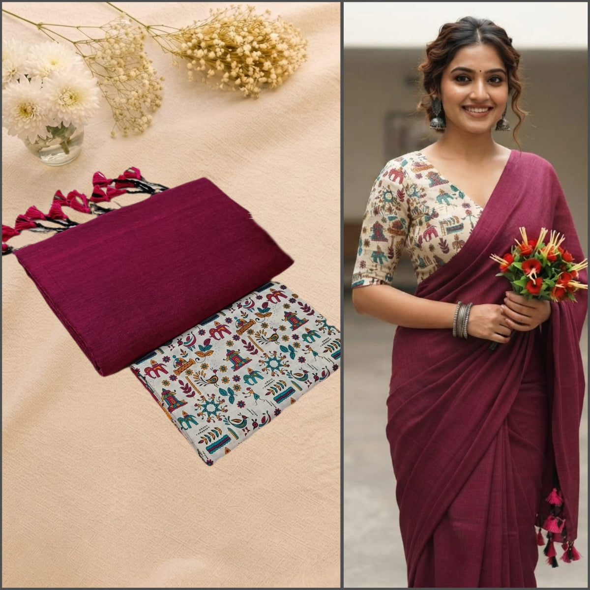Linen Saree with Designer Blouse