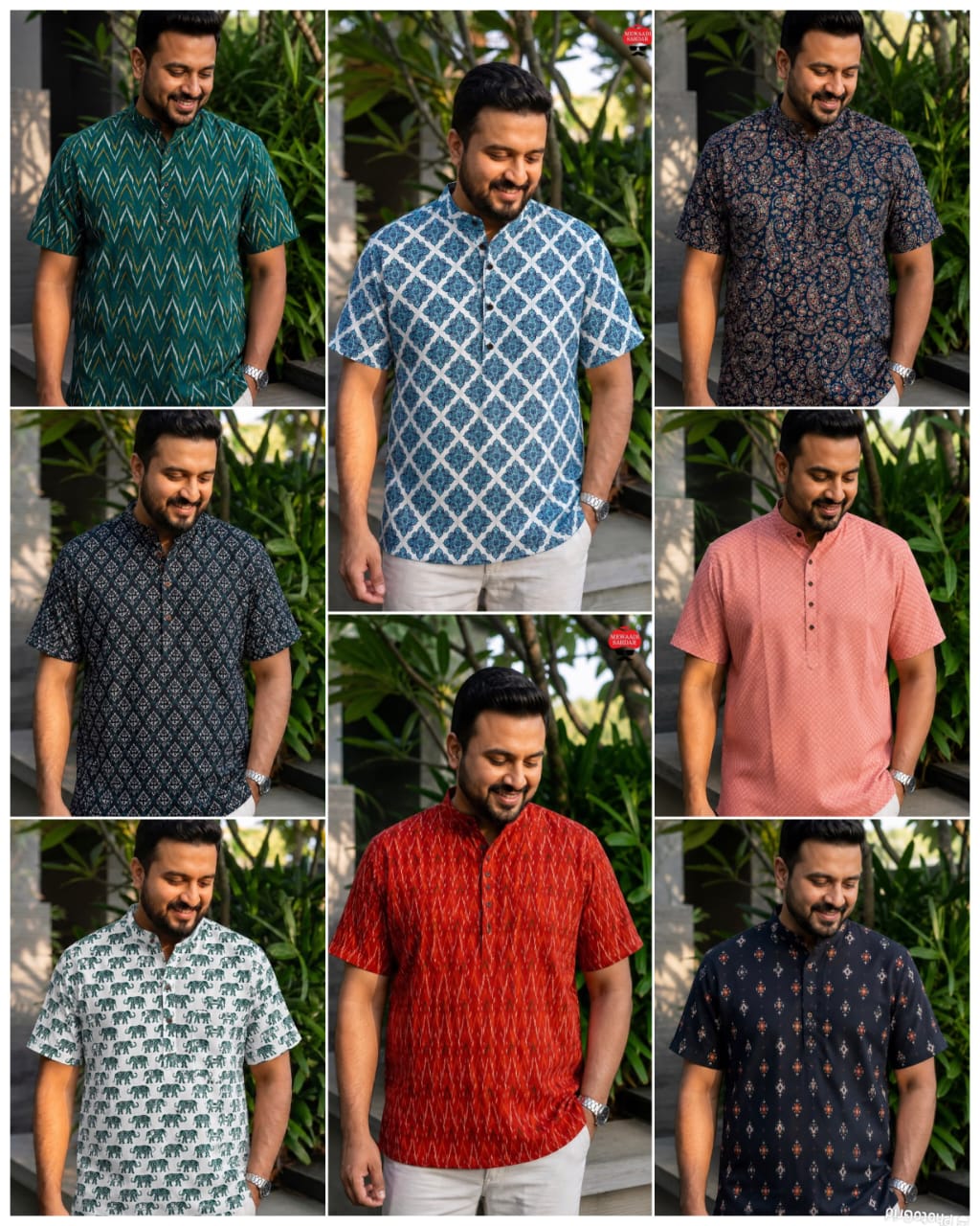 Men's Printed Cotton Short Kurta (Half Sleeves