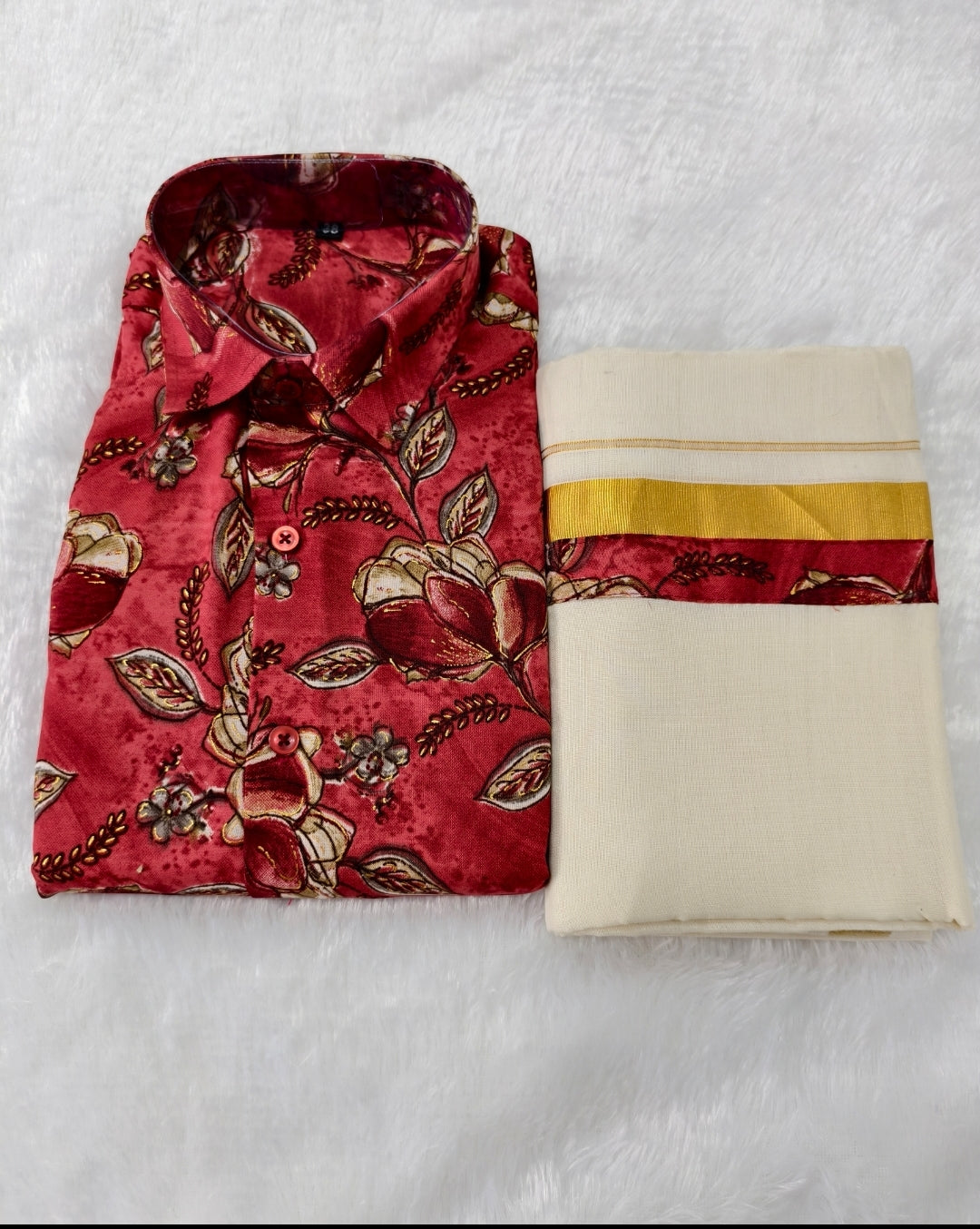 Shirt and mundu combo onam vibe