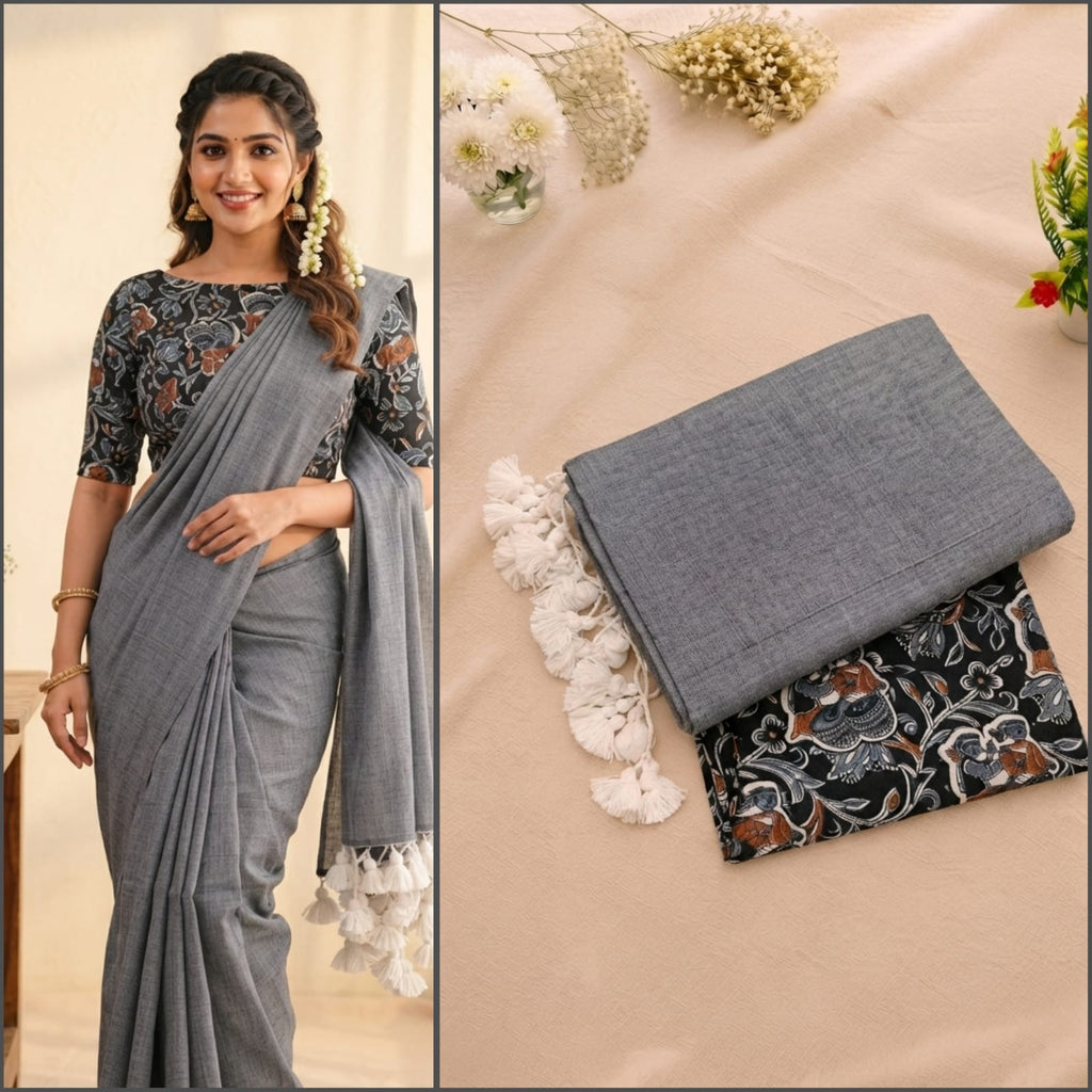 Linen Saree with Designer Blouse