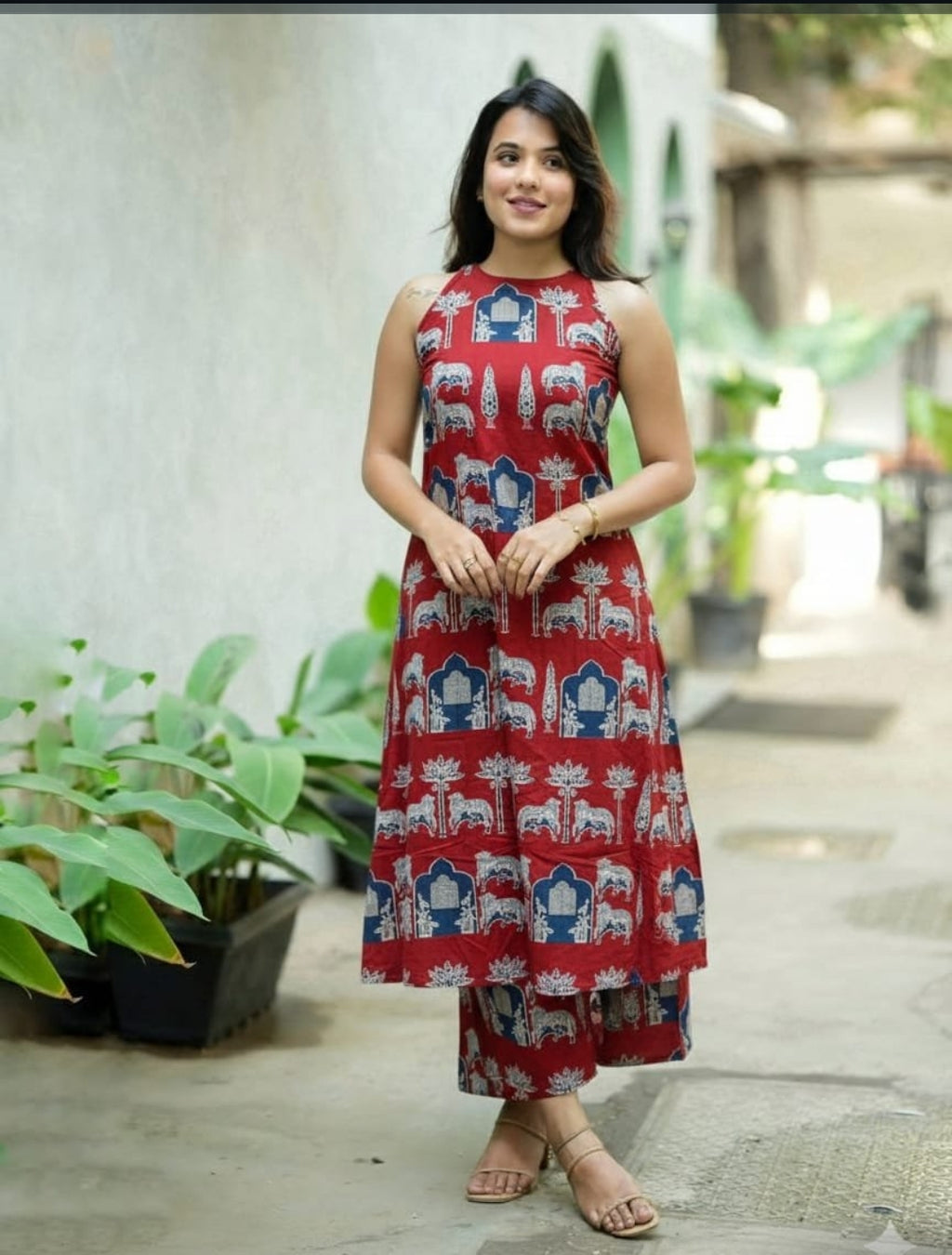 🌸 Premium Floral Pure Cotton Kurti & Palazzo Set 🌸