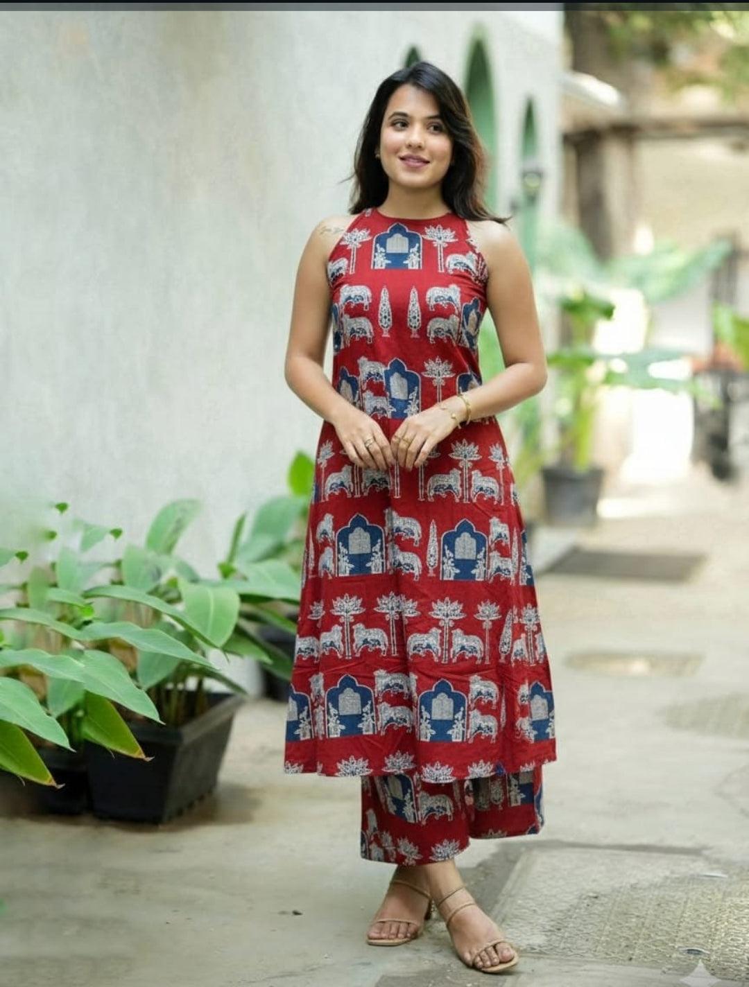 🌸 Premium Floral Pure Cotton Kurti & Palazzo Set 🌸