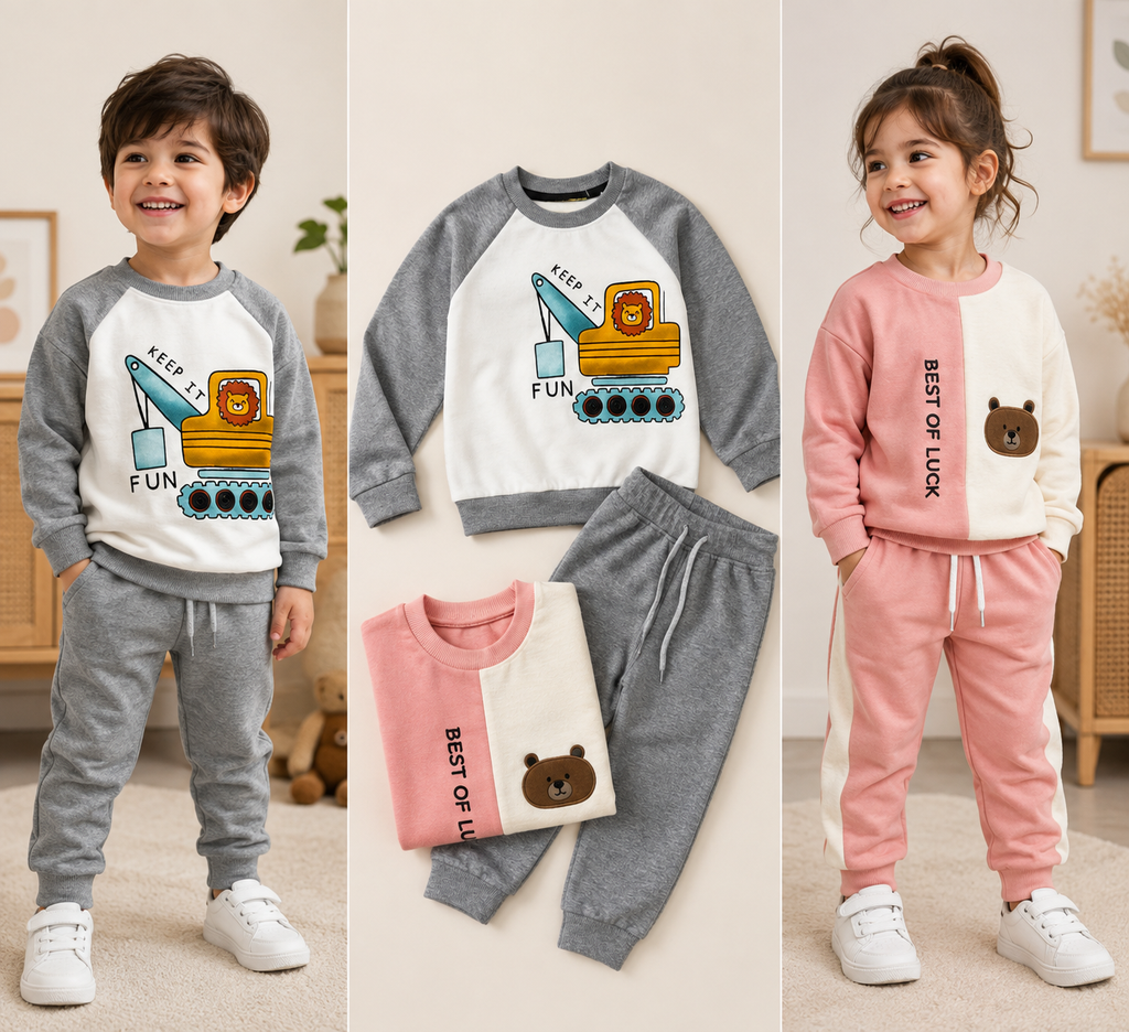 Kids Korean Fancy Winter Sweatshirt Set