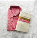 Premium Kerala Traditional Printed Shirt & Kasavu Mundu Combo