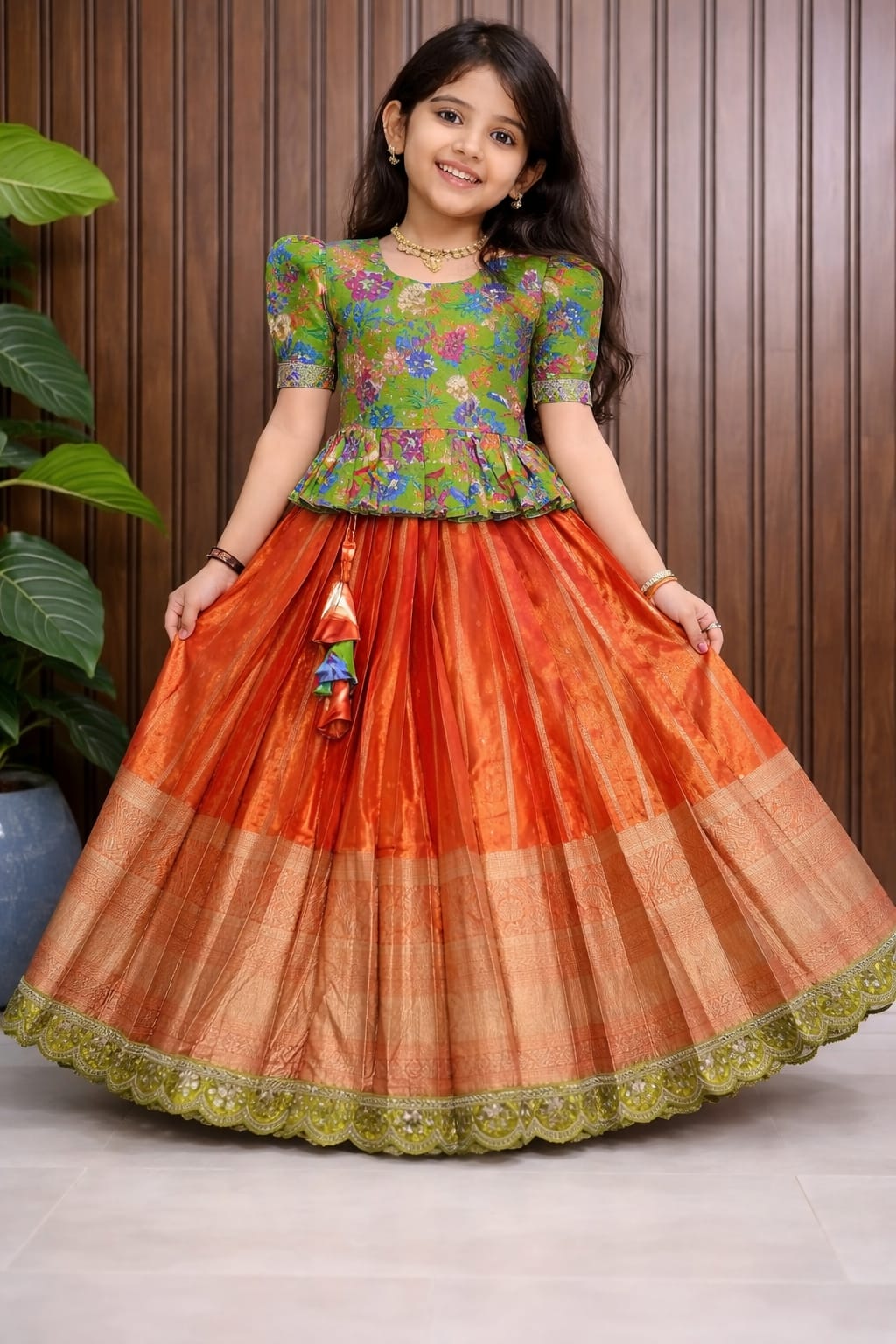 Lehenga Kids Heavy Shimmer Silk Lehenga Choli with Zari Embroidery