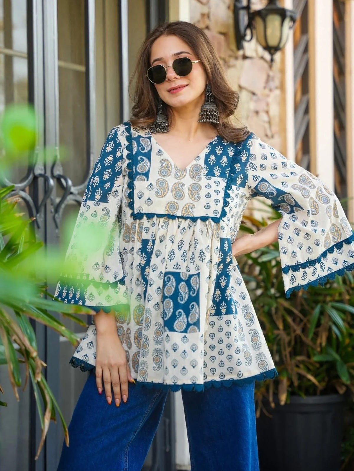 Women’s Floral Printed Peplum Kurti with Tassel Detailing