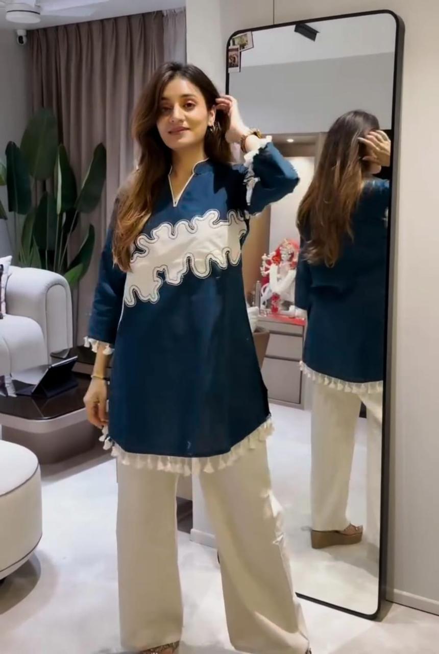 Elegant Embroidered Kurti Palazzo Co-ord Set