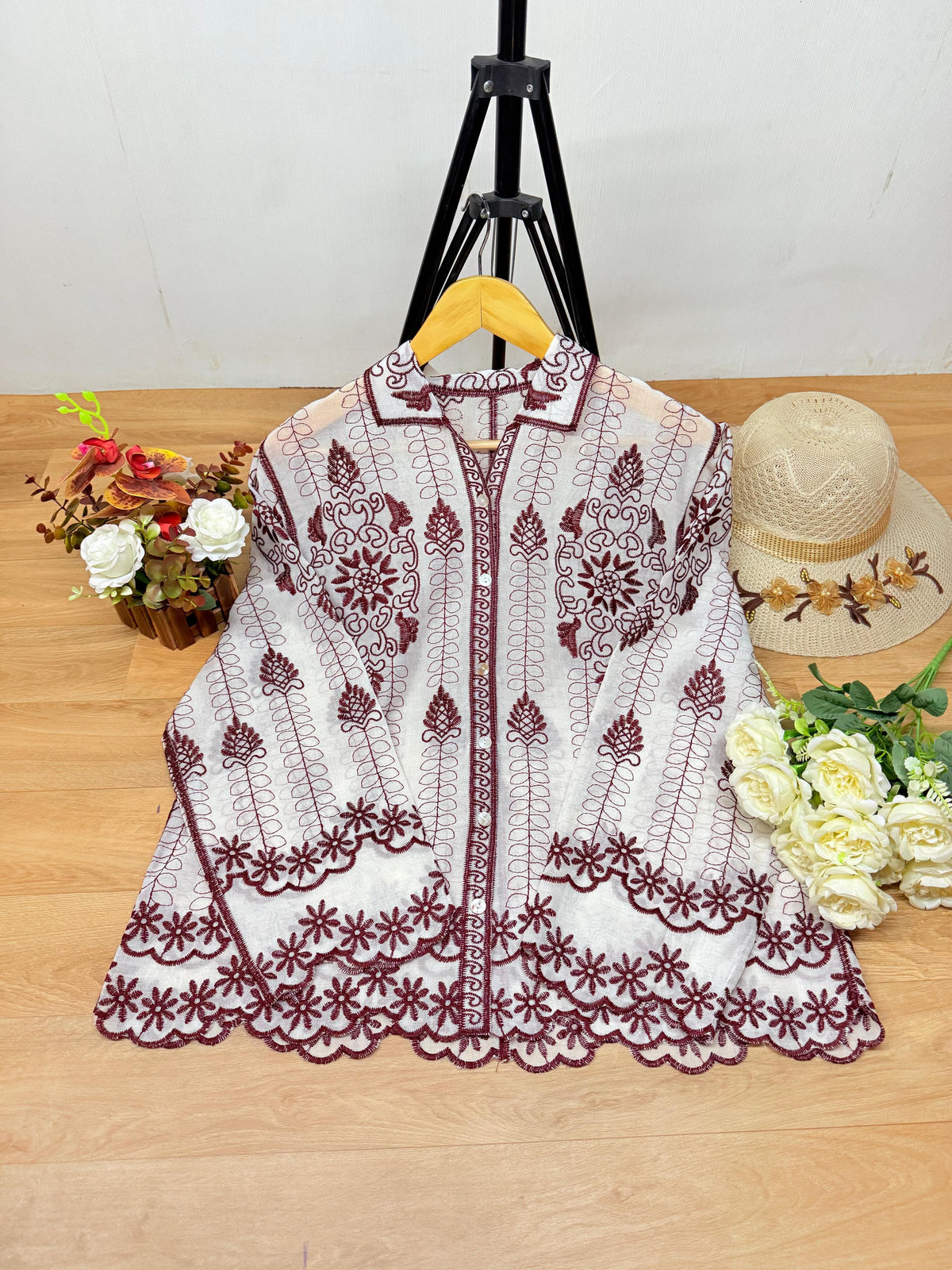 Premium Embroidered Cotton Top (Free Size)