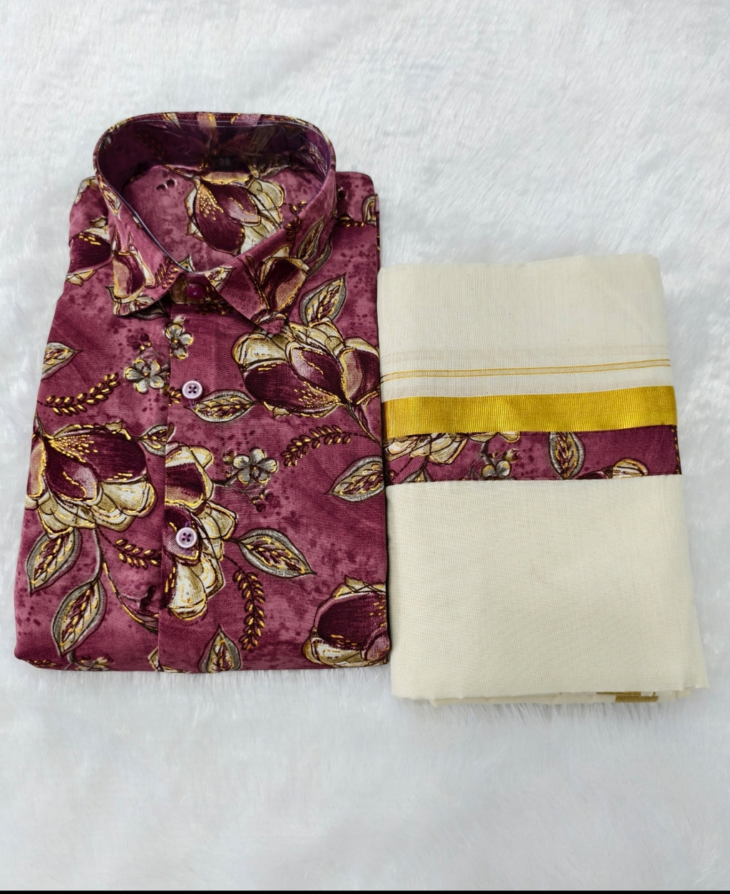 Shirt and mundu combo onam vibe