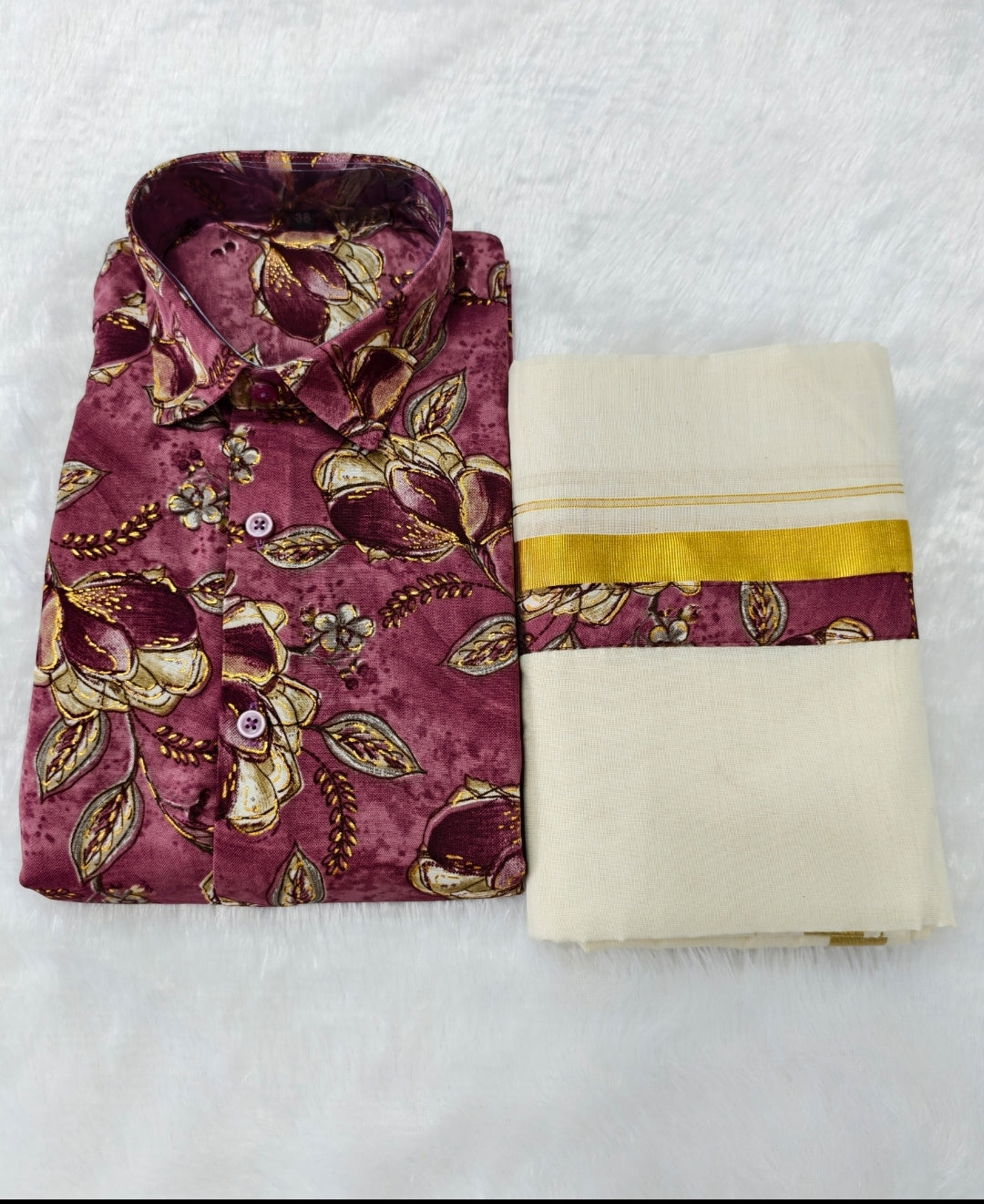 Shirt and mundu combo onam vibe