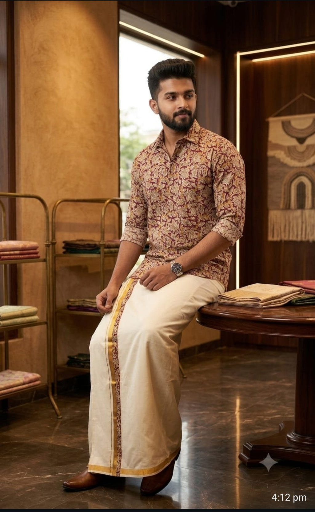 Kerala Traditional Printed Shirt & Mundu Set