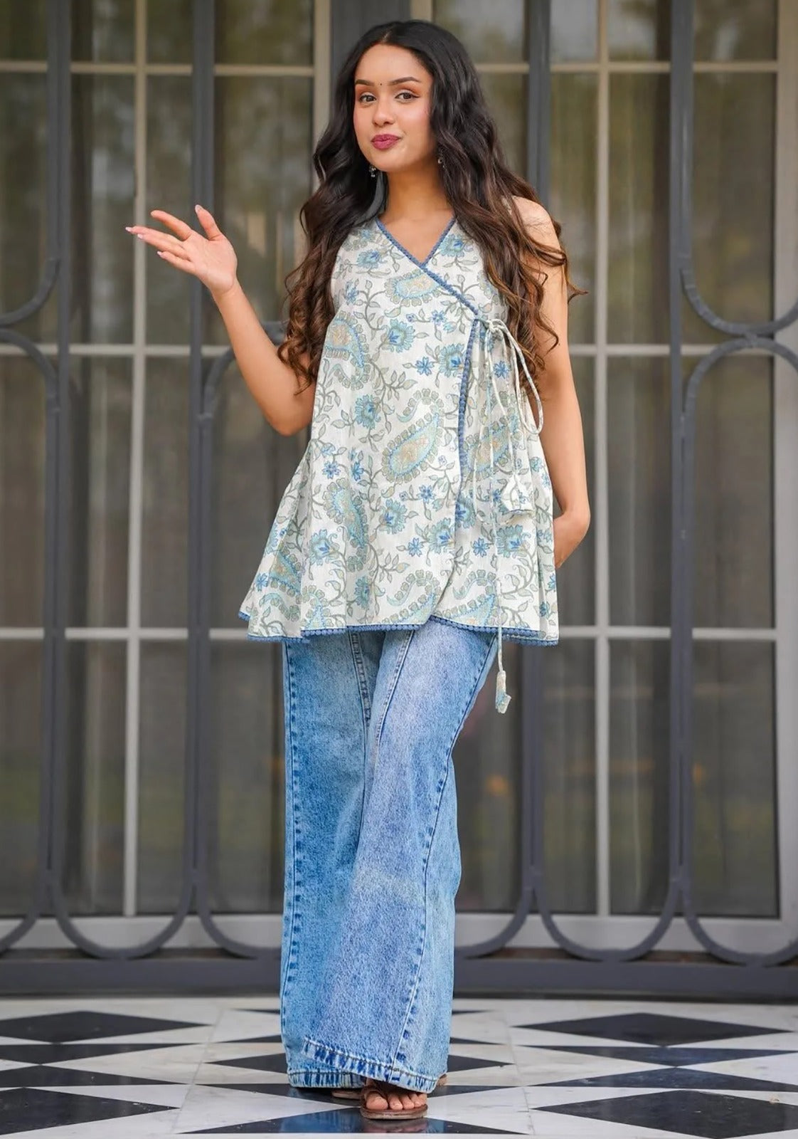 Women’s Floral Printed Peplum Kurti with Tassel Detailing