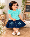 Corduroy Skirt & Floral Lace Top Set