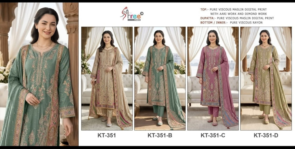 Premium Pure Viscose Maslin Digital Print Suit Set with Hand Work