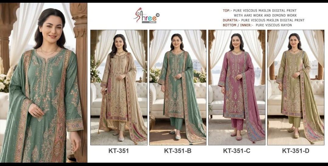 Premium Pure Viscose Maslin Digital Print Suit Set with Hand Work