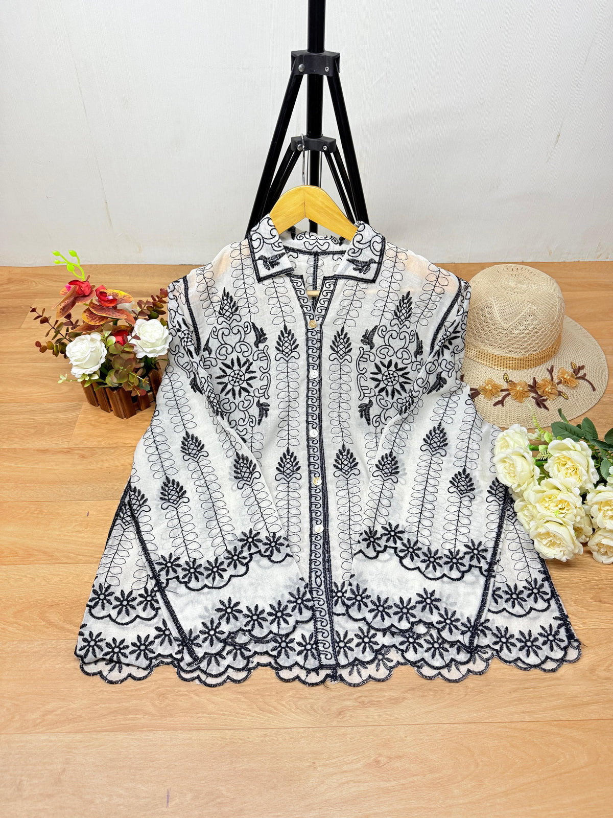 Premium Embroidered Cotton Top (Free Size)
