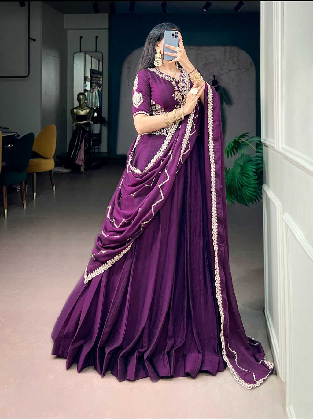 Women's Designer Rangoli Crush Embroidered Lehenga Set with Dupatta