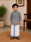 Kids  Embroidered Kurta & White Mundu Set
