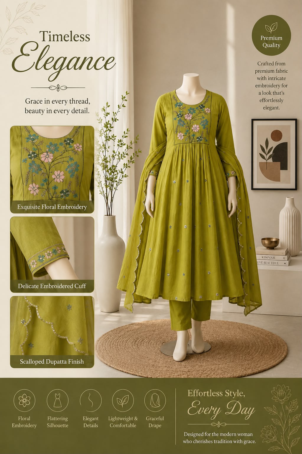 Drishti Premium Mul Chanderi Embroidered Kurta Set with Dupatta