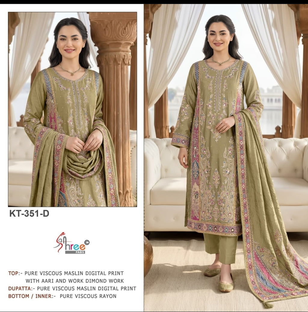 Premium Pure Viscose Maslin Digital Print Suit Set with Hand Work