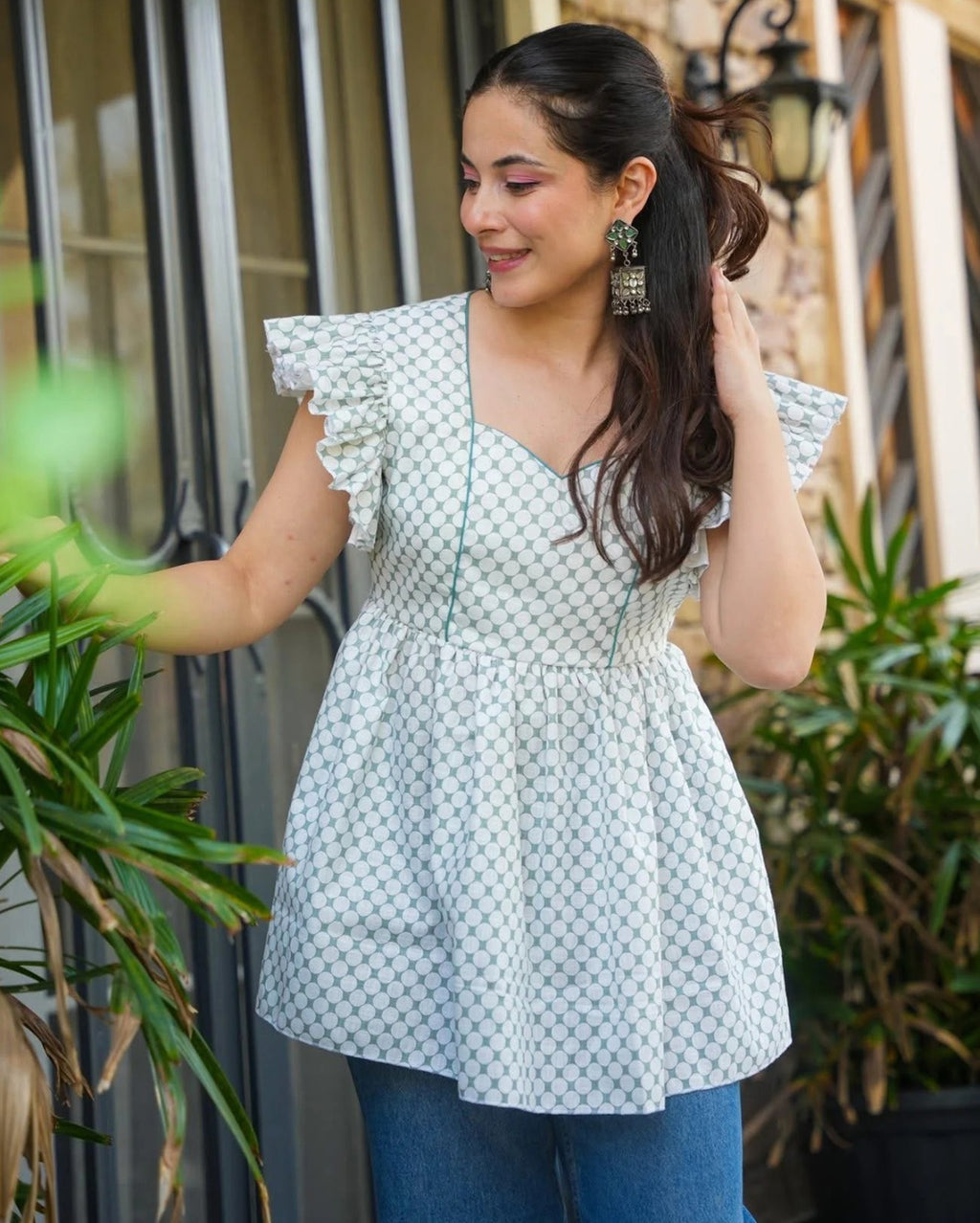 Women’s Floral Printed Peplum Kurti with Tassel Detailing