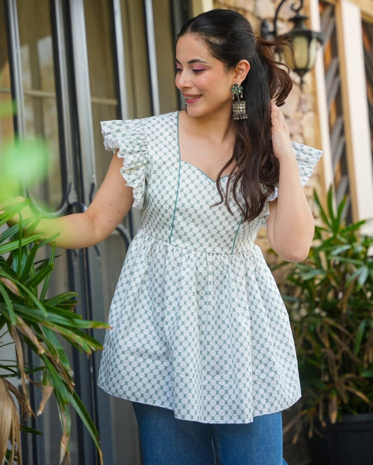 Women’s Floral Printed Peplum Kurti with Tassel Detailing