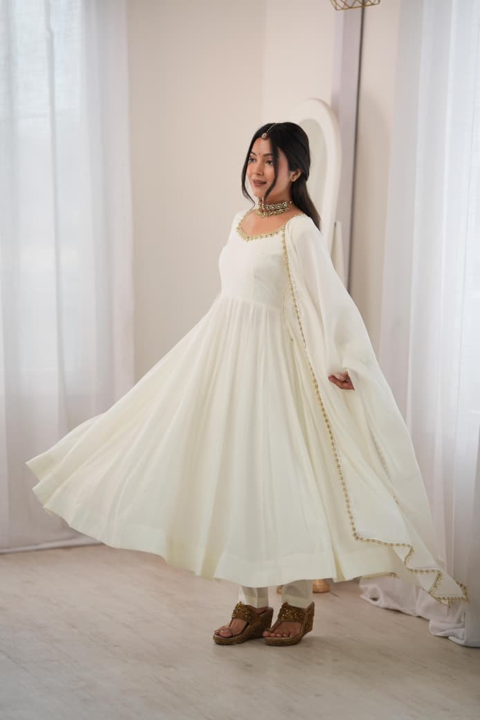 Premium Pure Mal Chanderi Fully Flare Anarkali Set with Dupatta