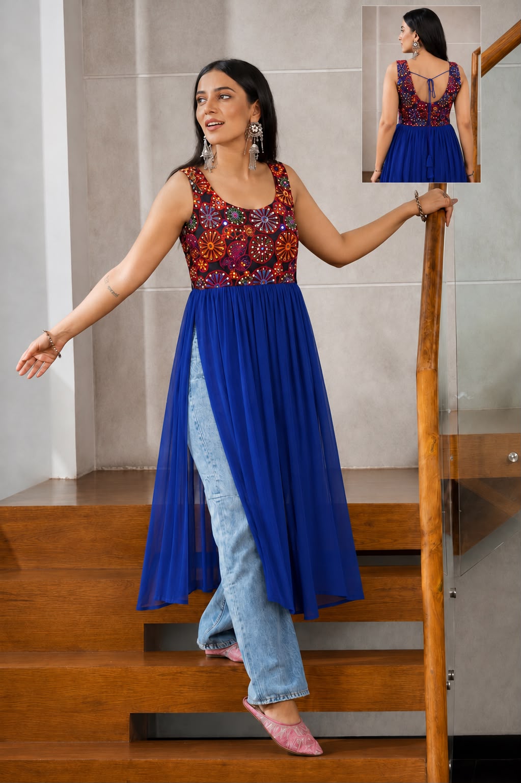 Navratri Special Panghat Mirror Work Heavy Georgette Kurti