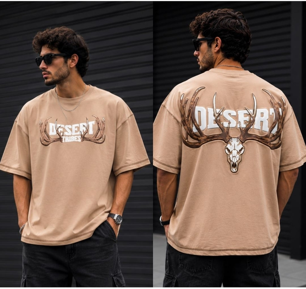 Desert Tribes Oversized Graphic T-Shirt – Sand Beige