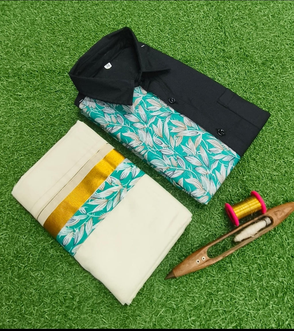 Premium Kerala Kasavu Mundu & Shirt Combo Set
