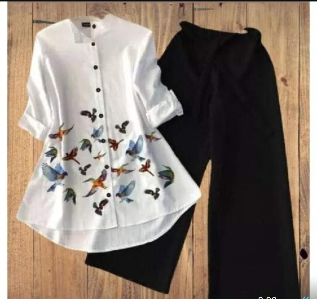 Elegant Bird Print Co-Ord Set for Women