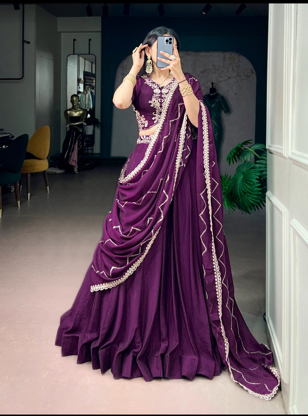 Women's Designer Rangoli Crush Embroidered Lehenga Set with Dupatta