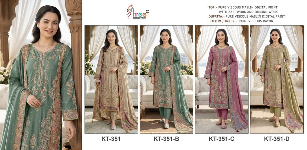 Premium Pure Viscose Maslin Digital Print Suit Set with Hand Work