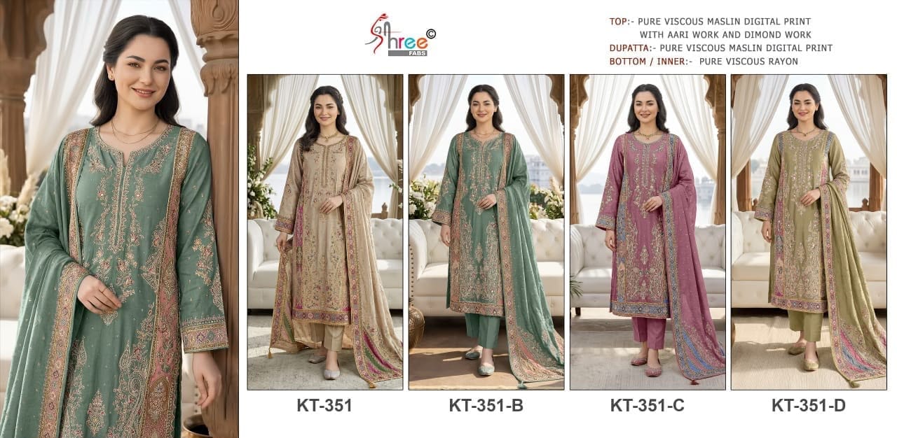 Premium Pure Viscose Maslin Digital Print Suit Set with Hand Work