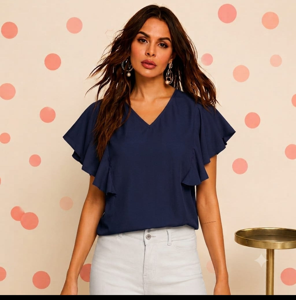 Women's Teal Flutter Sleeve V-Neck Top 1 piece