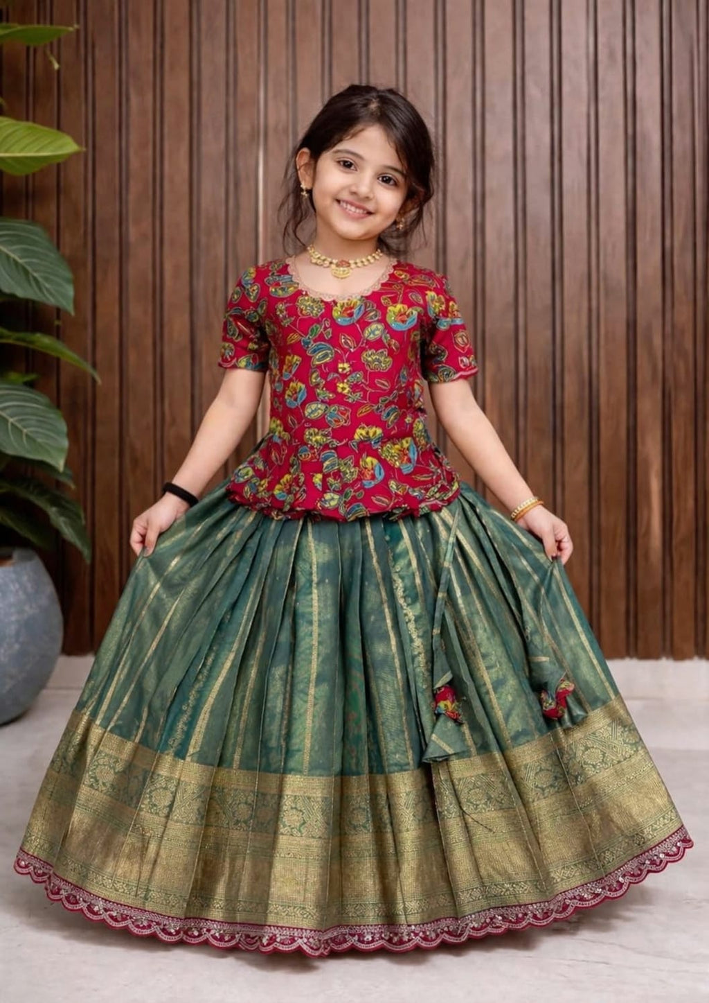 Lehenga Kids Heavy Shimmer Silk Lehenga Choli with Zari Embroidery