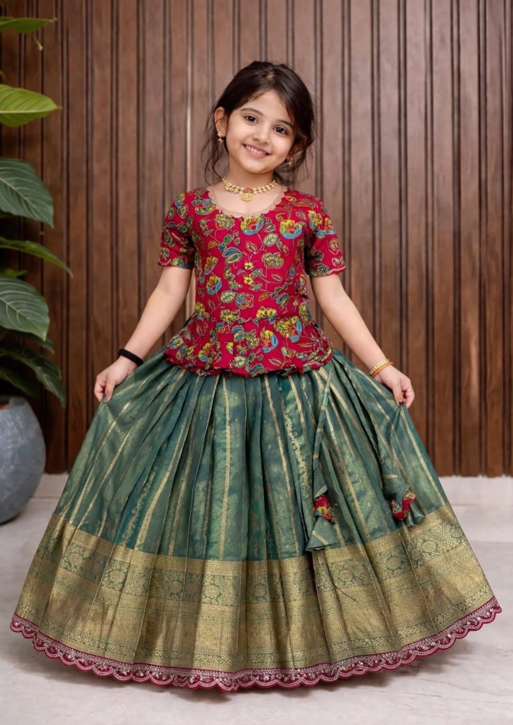 Lehenga Kids Heavy Shimmer Silk Lehenga Choli with Zari Embroidery