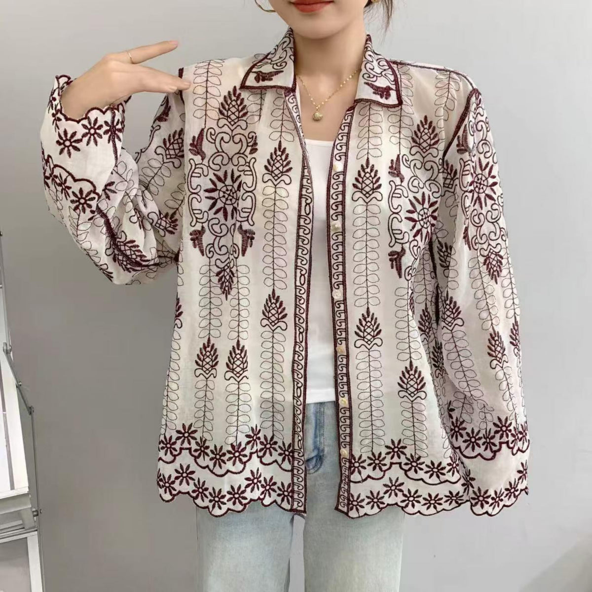 Premium Embroidered Cotton Top (Free Size)