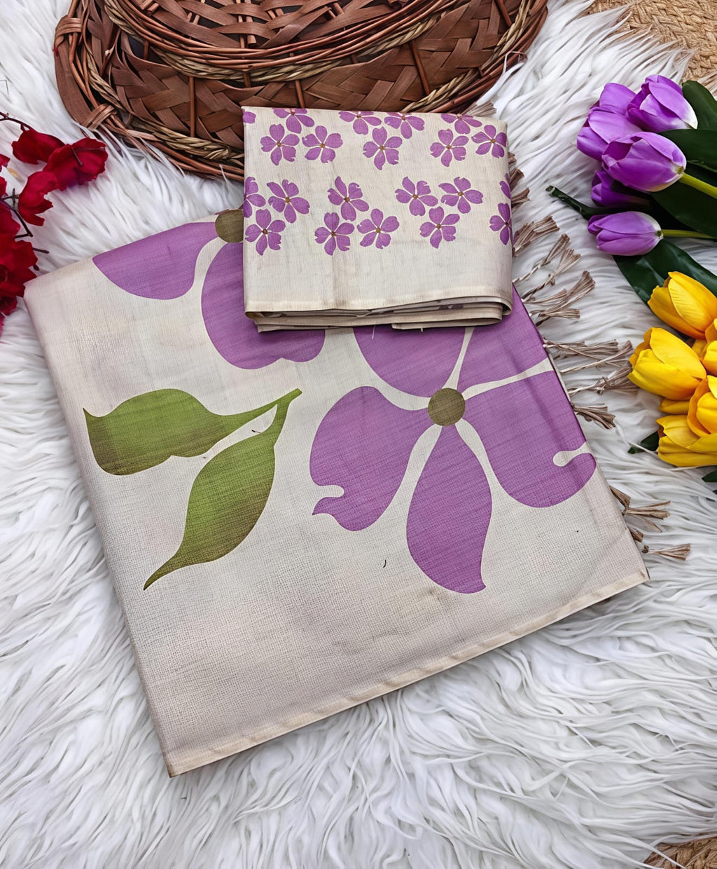 Premium Soft Tissue Silk Saree – Floral Digital Print