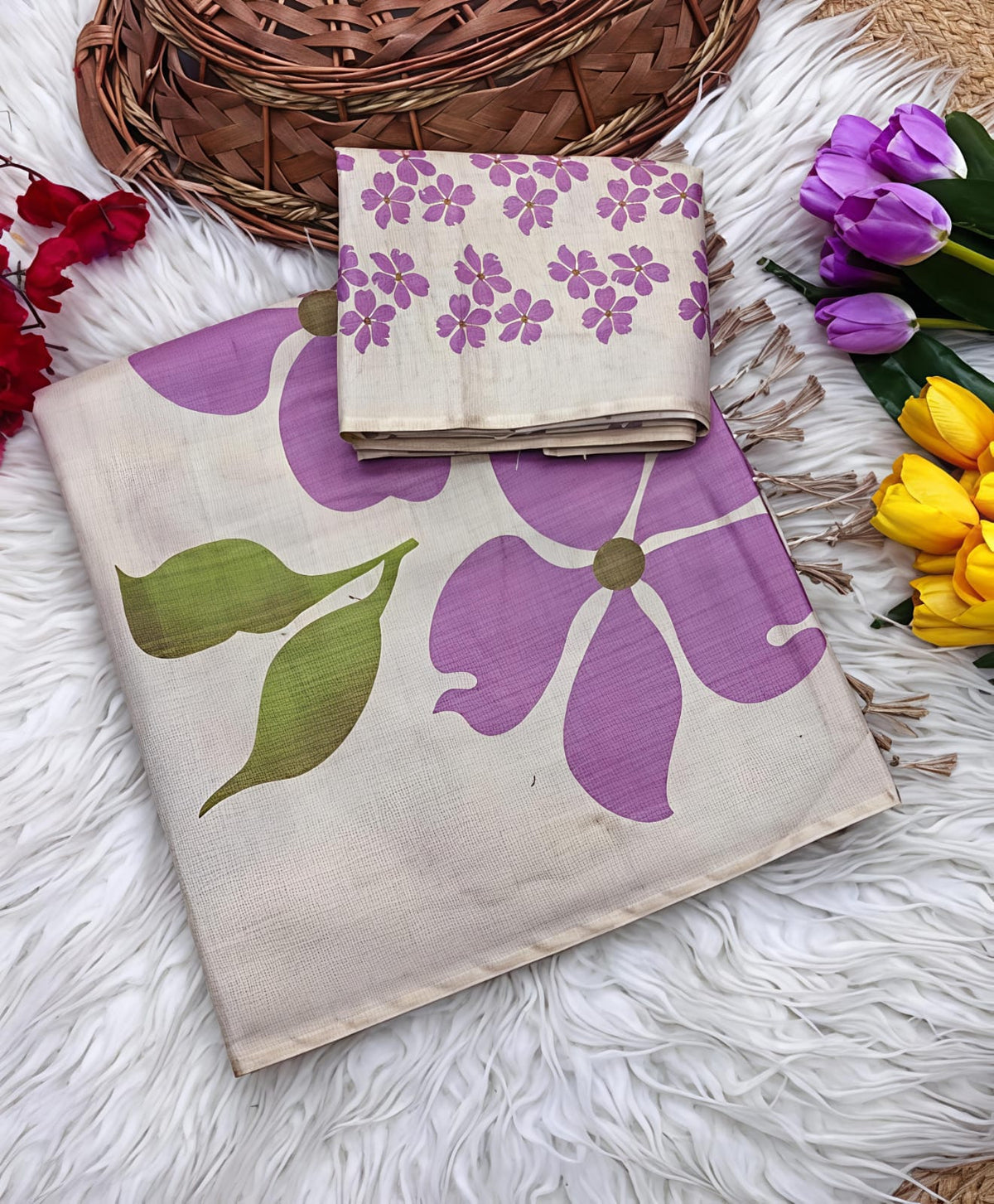 Premium Soft Tissue Silk Saree – Floral Digital Print
